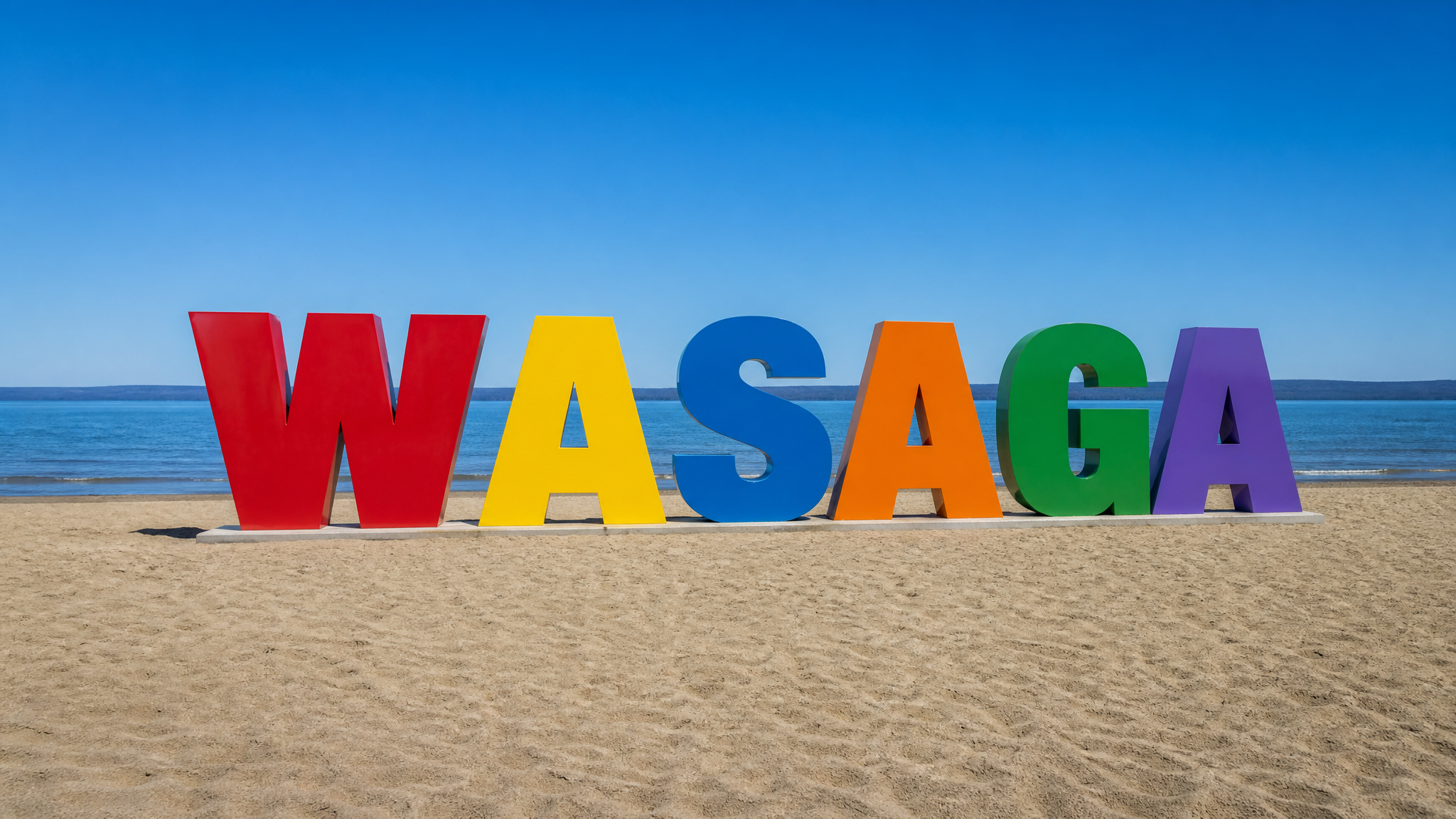 Iconic Wasaga Beach sign on the beachfront